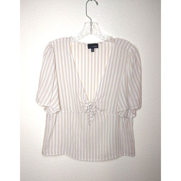 Lucy Paris Beige And White Striped 100% Viscous Blouse Large - Picture 1 of 10